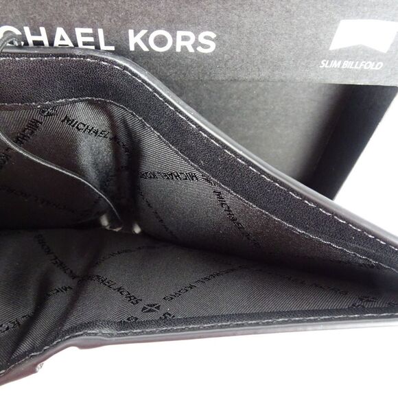 MICHAEL KORS Men's Wallet JET SET Slim Billfold Logo MK Brown Black New In Box - Picture 9 of 9